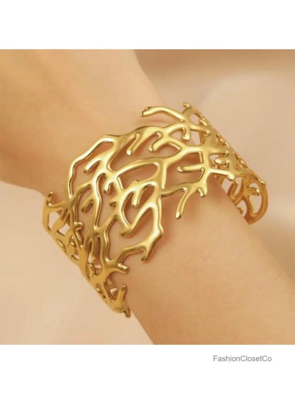 Wide Chunky Gold Cuff Bracelet - Open Cuff Bangle Adjustable, Hypoallergenic
